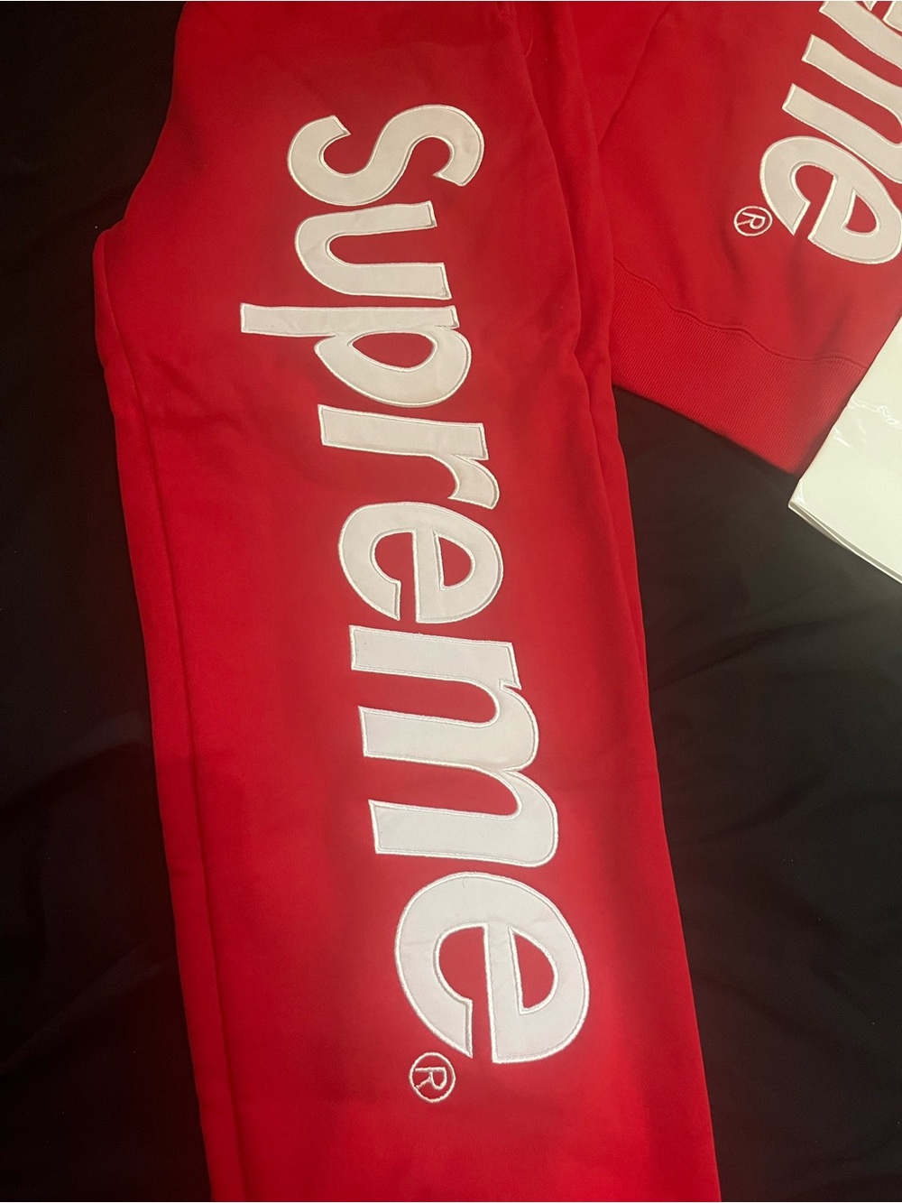 Supreme Red and White Vertical Logo Hoodie & Sweatpants Set - Picture 2 of 3
